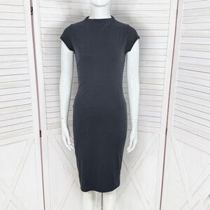 Mikey & Joey Jersey Knit Cap Sleeve Midi‎ Sheath Dress Charcoal Grey Medium
